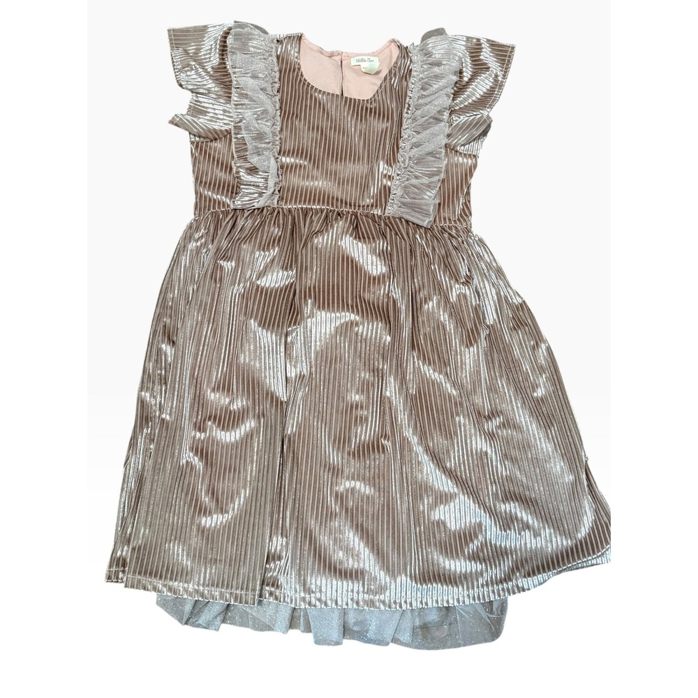 Matilda Jane Girls Rose Gold Pleated Velvet Flutter Sleeve Dress Size 16 Tulle